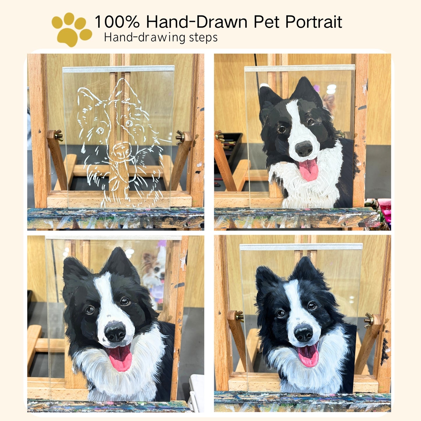 Custom Hand-Drawn Glass Pet Portrait Memorial