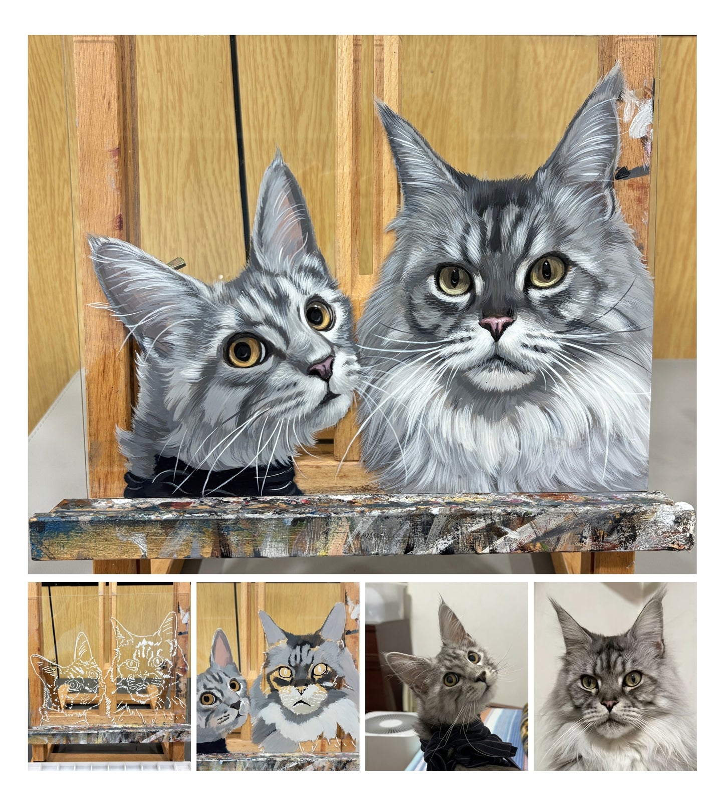 Custom pet portrait framed artwork displayed in home interior setting
