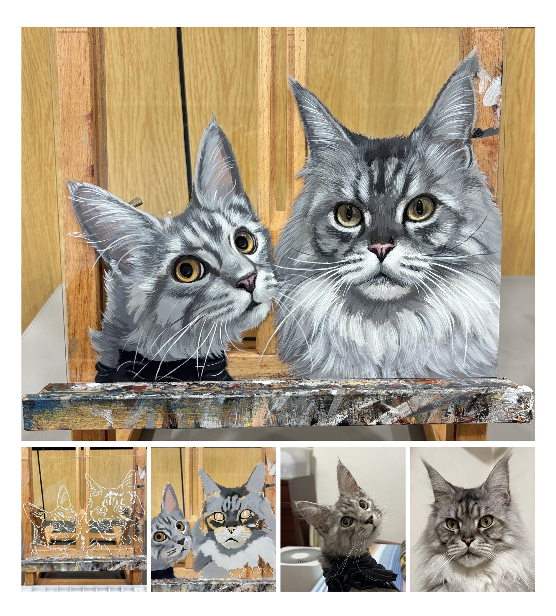 Custom pet portrait framed artwork displayed in home interior setting