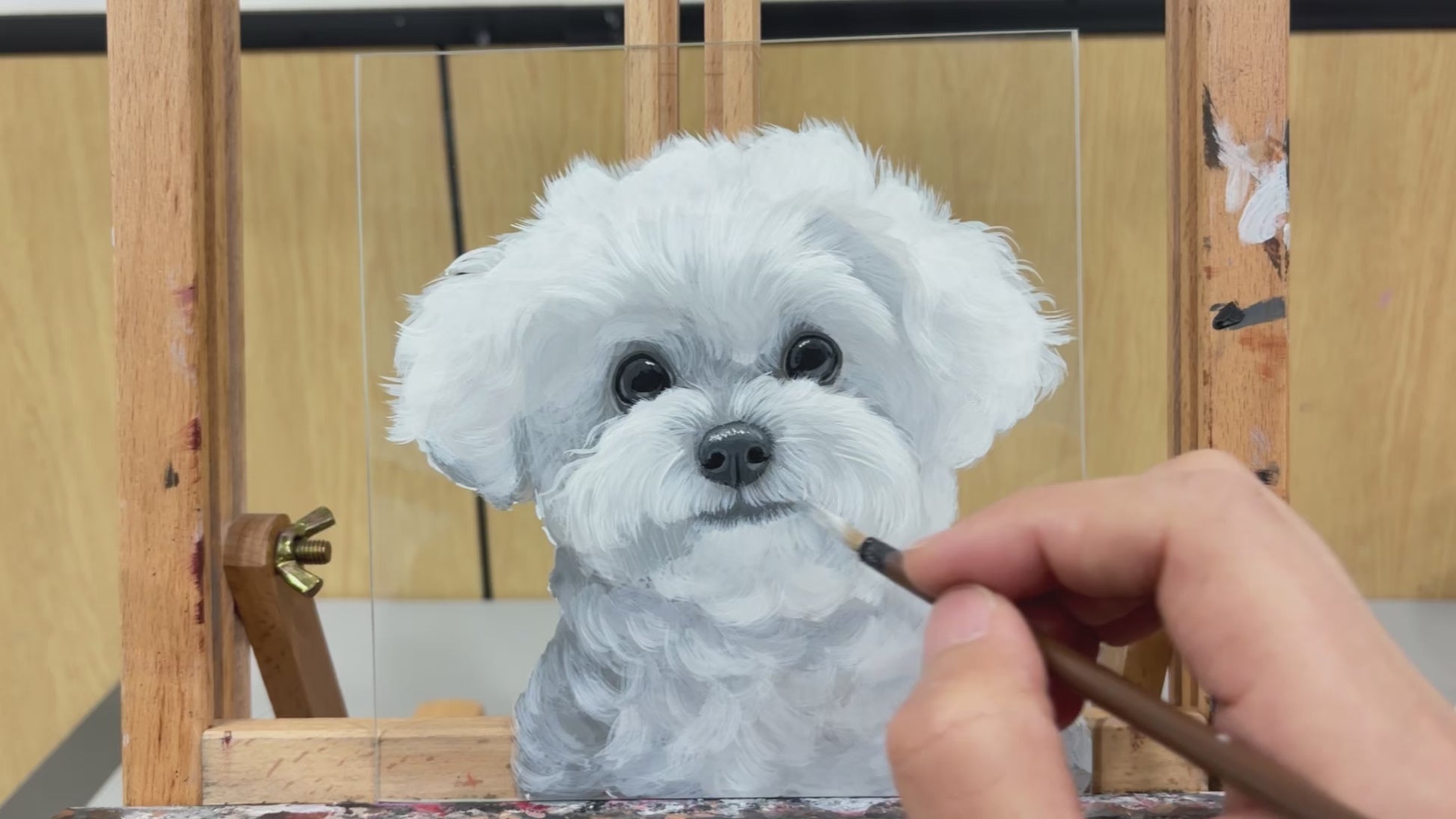 Hand-drawn pet portrait timelapse — 16:9 widescreen view showing the full drawing process by James